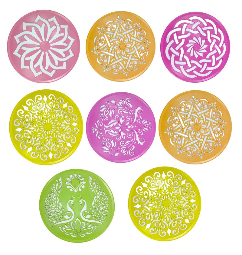 SESONBY (Set of 6) Big Size 8" Round Big Jali Rangoli Making Stencil Rangoli Stancils Tools Diwali Rangoli Rangoli Tools Pre Drawn Design Assorted Design Design May Vary - Image 5