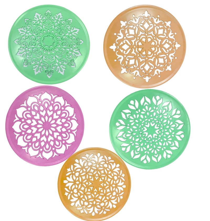 SESONBY (Set of 6) Big Size 8" Round Big Jali Rangoli Making Stencil Rangoli Stancils Tools Diwali Rangoli Rangoli Tools Pre Drawn Design Assorted Design Design May Vary - Image 3