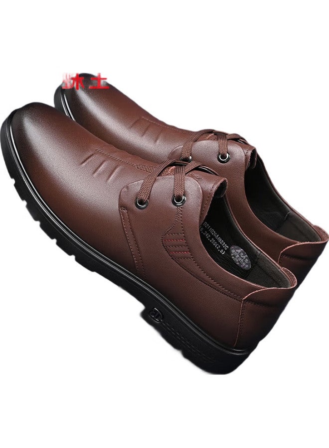 Spider King Men'S Leather Shoes Business Casual Comfortable All-Match Middle-Aged And Elderly Dad Men'S Shoes Deep Brown (Lace-Up) 41 - Image 1