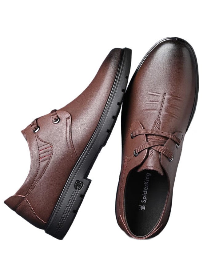 Spider King Men'S Leather Shoes Business Casual Comfortable All-Match Middle-Aged And Elderly Dad Men'S Shoes Deep Brown (Lace-Up) 41 - Image 2