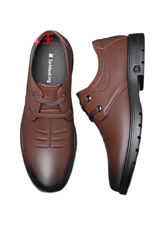 Spider King Men'S Leather Shoes Business Casual Comfortable All-Match Middle-Aged And Elderly Dad Men'S Shoes Deep Brown (Lace-Up) 41 - Image 3
