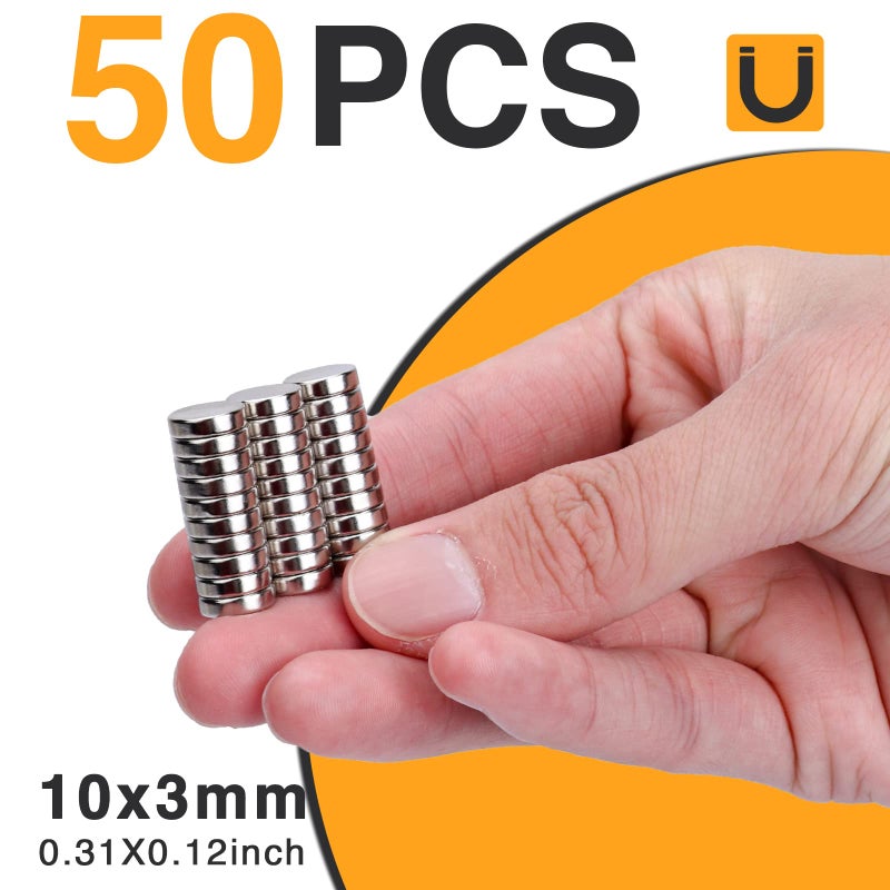 TRYMAG Small 10x3mm Rare Earth Magnets, 50Pcs Strong Neodymium Tiny Round Fridge Magnets for Whiteboard, Refrigerator, DIY, Kitchen, Office - Image 3