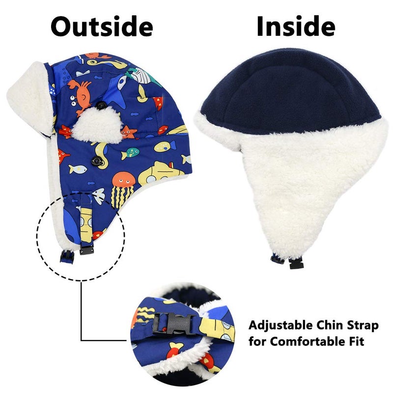 Sarfel Baby Boy Hats Toddler Winter Hat Sherpa Lined Warm Trapper Hat Fleece Girl Infant Beanie Blue Dinosaur 2-5T - Image 3