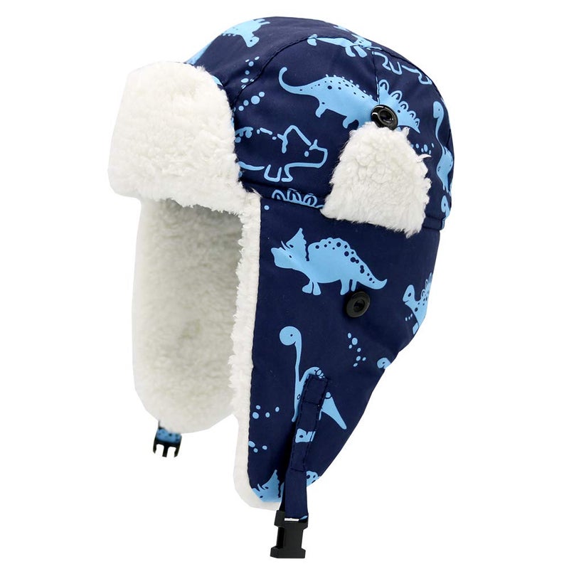 Sarfel Baby Boy Hats Toddler Winter Hat Sherpa Lined Warm Trapper Hat Fleece Girl Infant Beanie Blue Dinosaur 2-5T - Image 1