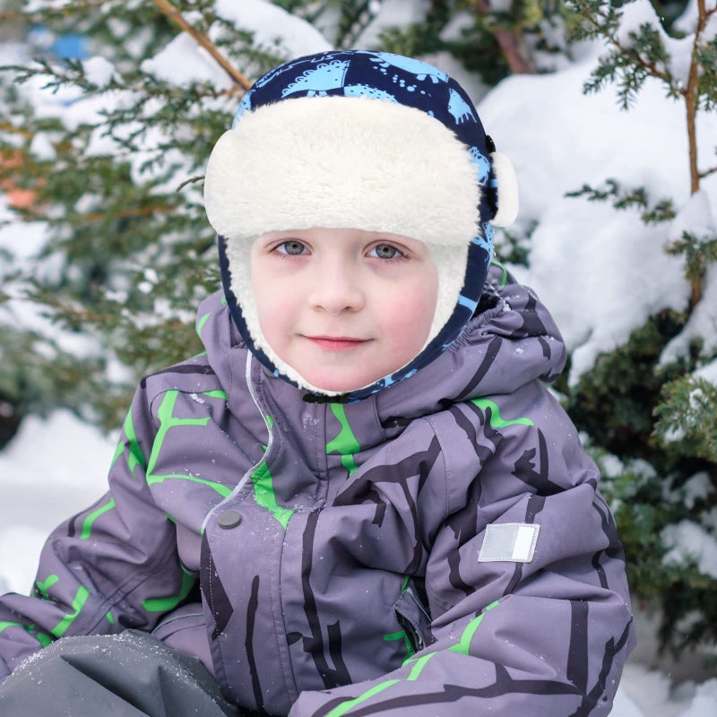 Sarfel Baby Boy Hats Toddler Winter Hat Sherpa Lined Warm Trapper Hat Fleece Girl Infant Beanie Blue Dinosaur 2-5T - Image 4