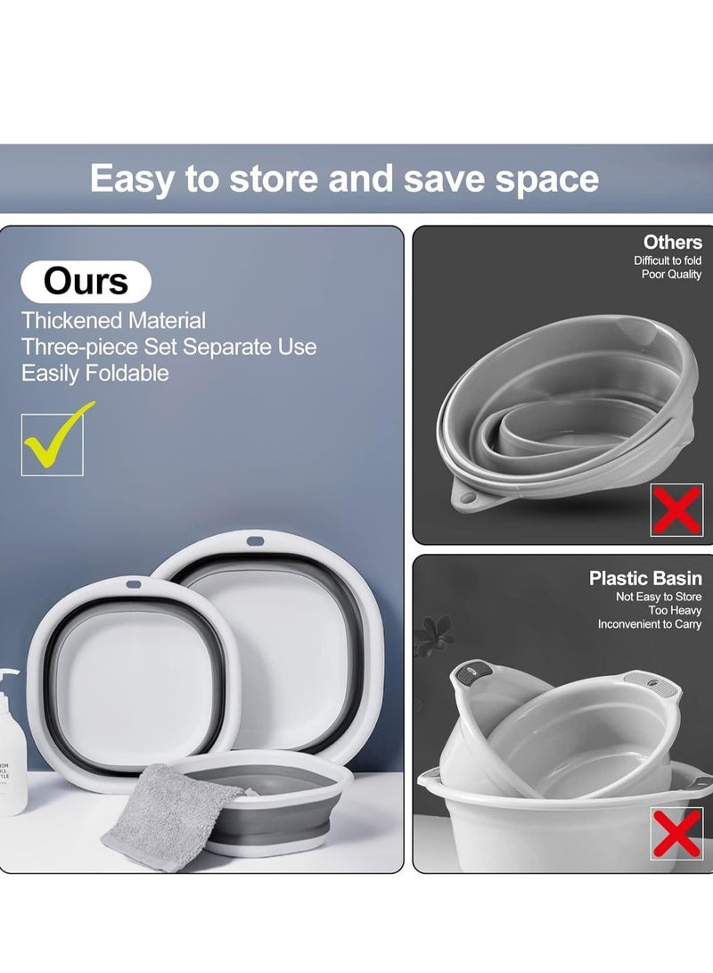 3-Pack Collapsible Wash Basin, Foldable and Portable Multi-Function Basin Wash Tub, Collapsible Bucket Laundry Hamper for Outdoor Picnic Household Cleaning and Washing (Grey)  - Image 5