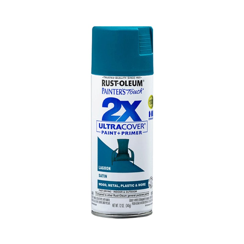 Rust-Oleum 334074 Painter's Touch 2X Ultra Cover Spray Paint, 12 oz, Satin Lagoon - Image 1