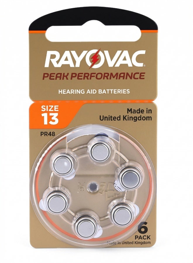 Rayovac Hearing Aid Batteries Peak Performance - type 13 (PR48) blister (6 pcs) , made in united kingdom - Image 1