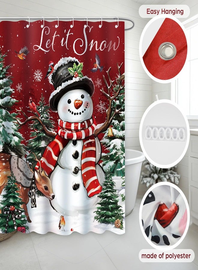 snaxuda Christmas Shower Curtain Sets,4pcs Home Winter Bathroom Decor Set with Snowman Shower Curtain,Bath Mat,U-Shaped Rugs and Toilet Lid Cover with 12 Hooks - Image 5