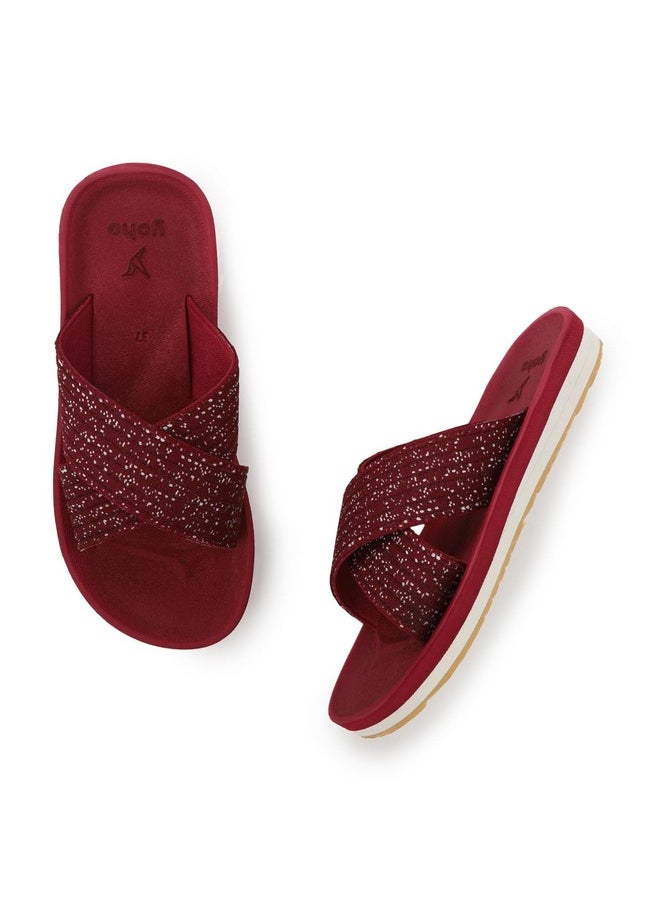 YOHO YOHO Starry Women Ortho cushion Slippers | Extra Soft yet durable cushion slippers | Cross strap for better grip | Skin friendly | Lightweight, Waterproof & Outdoor friendly | Coral Red - UK 8  - Image 1