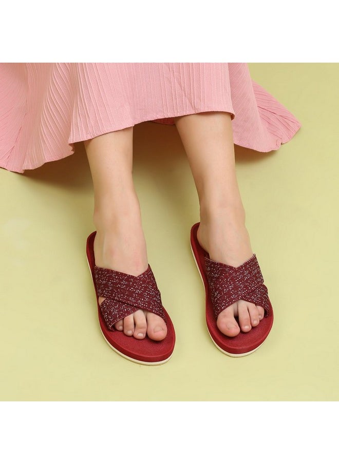 YOHO YOHO Starry Women Ortho cushion Slippers | Extra Soft yet durable cushion slippers | Cross strap for better grip | Skin friendly | Lightweight, Waterproof & Outdoor friendly | Coral Red - UK 8  - Image 2