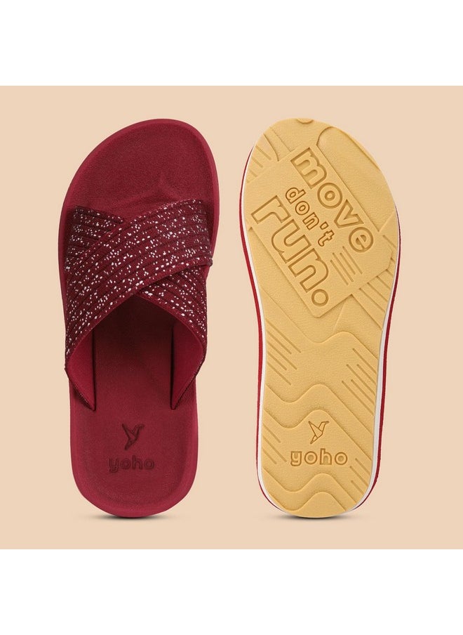 YOHO YOHO Starry Women Ortho cushion Slippers | Extra Soft yet durable cushion slippers | Cross strap for better grip | Skin friendly | Lightweight, Waterproof & Outdoor friendly | Coral Red - UK 8  - Image 3