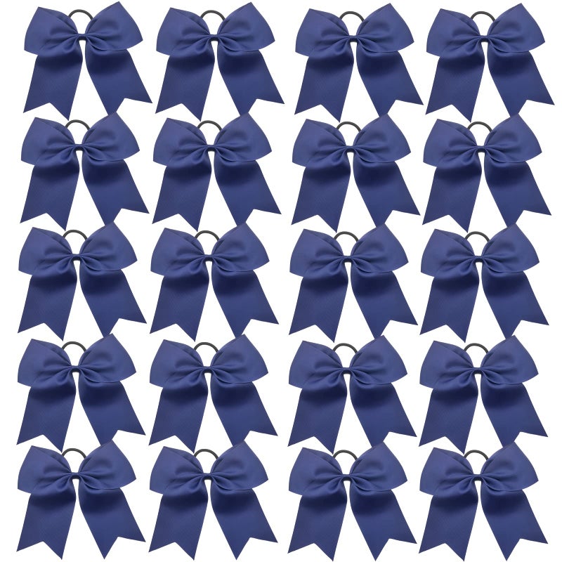 Hipcheer 20pcs 8 Large Navy Cheer Bows for Girls Handmade Grosgrain Ribbon Hair Accessories for Teen Girls Softball Cheerleader Sports Navy