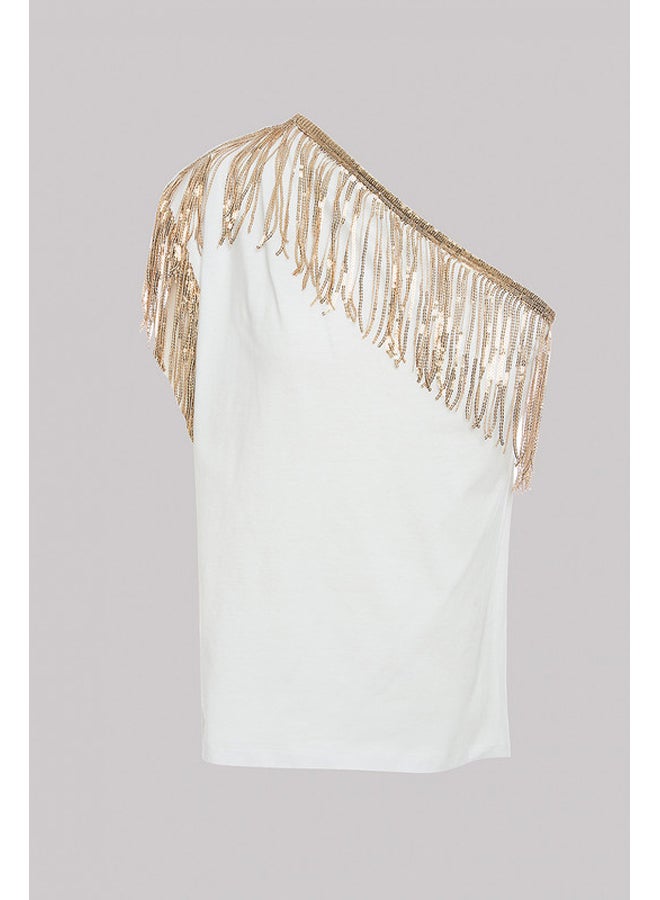 BSB One-shoulder blouse with shiny fringes - Image 1