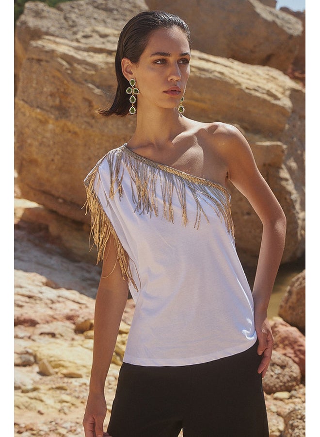 BSB One-shoulder blouse with shiny fringes - Image 4