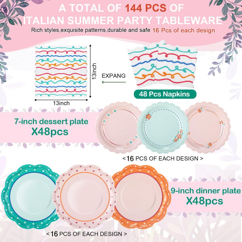 Skybooly 144 Pcs 48 Guests Italian Summer Plates And Napkins Party Supplies Italian Summer Paper Plates Napkins Last Toast Coast Disposable Tableware For Bachelorette Party Baby Bridal Shower - Image 2