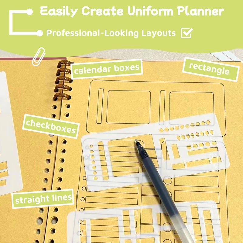 Riomh Flexible Record Template Set, 9 Pcs Reusable Planner Stencils Drafting Tools for Journal Planner, Calendar Making, Drawing Lines, Layout Tools for DIY Planning - Image 3