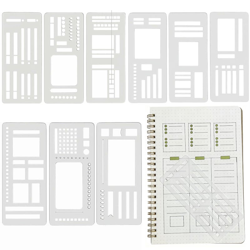 Riomh Flexible Record Template Set, 9 Pcs Reusable Planner Stencils Drafting Tools for Journal Planner, Calendar Making, Drawing Lines, Layout Tools for DIY Planning - Image 1