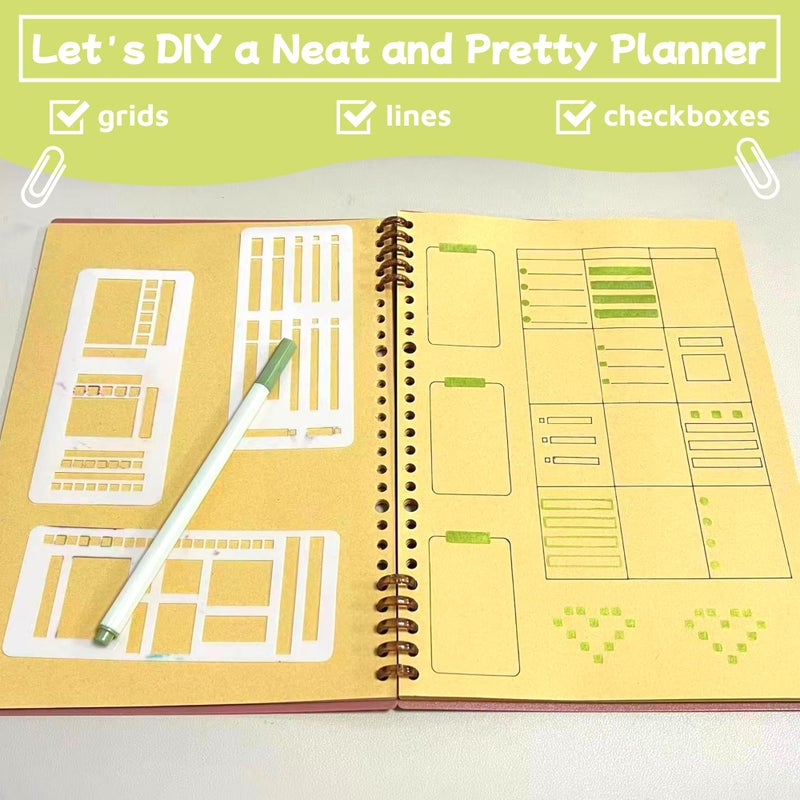 Riomh Flexible Record Template Set, 9 Pcs Reusable Planner Stencils Drafting Tools for Journal Planner, Calendar Making, Drawing Lines, Layout Tools for DIY Planning - Image 2