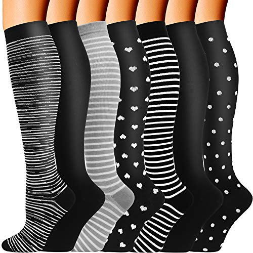 Double Couple 7 Pairs Copper Compression Socks for Men Women Knee High Stockings Support Socks for Sports - Image 1