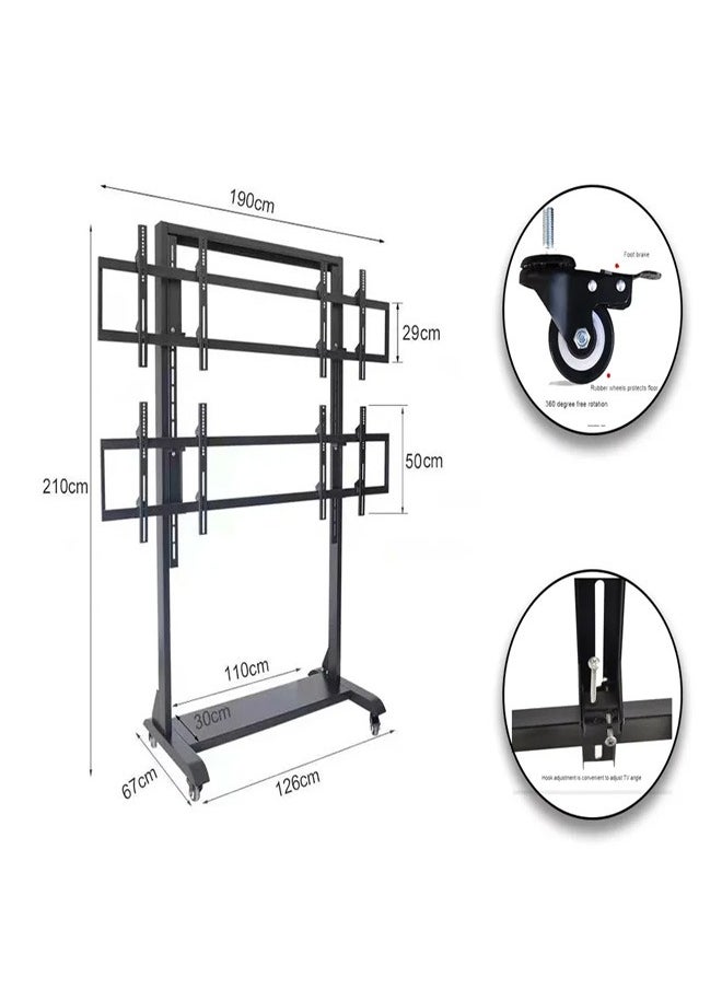 Skill Tech SH 8565VFS Four Screen Video Wall Cart for 42–55 Inch LED/LCD Displays, VESA 600x400, Heavy Duty Mobile TV Stand, Max Load 160kg – Black  - Image 3