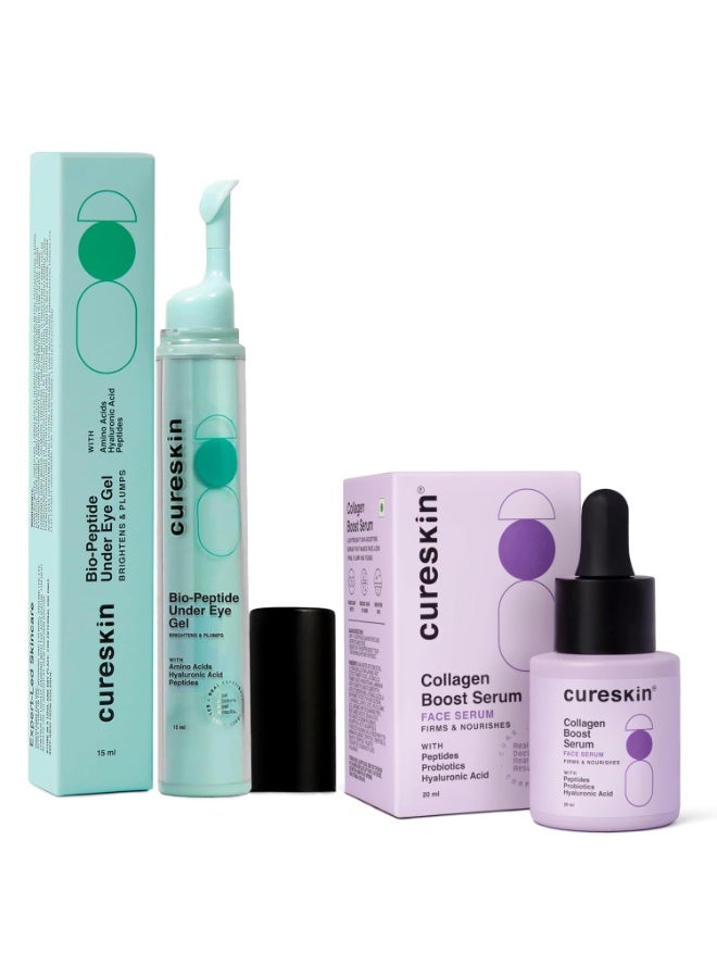 Cureskin Anti Aging Combo | Anti Aging Cream for Women | Collagen Boost Hyaluronic Acid Serum for Face 20ml | Under Eye Cream 15ml for Men and Women | Dark Circles Removal - Image 1
