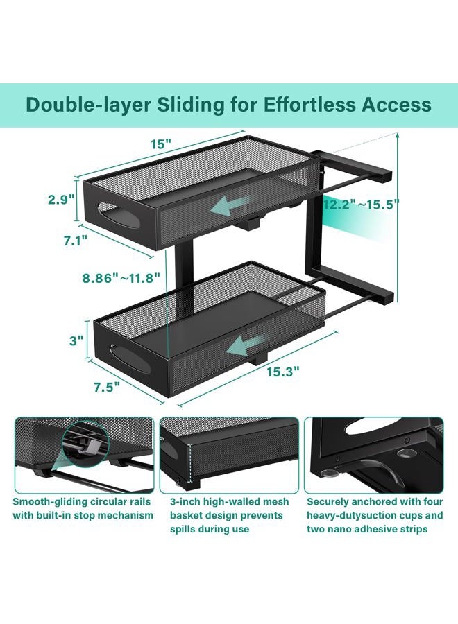 Beleeb Under Sink Organizer, 1 Pack 2 Tier Metal Slide Out Pull Out Cabinet Organizer Shelf, Height Adjustable Organization and Storage Series, Bathroom/Desktop/Cabinet/Kitchen organization, Black - Image 2