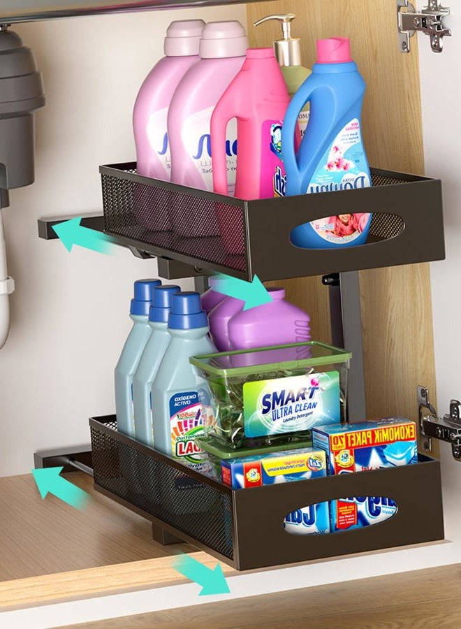 Beleeb Under Sink Organizer, 1 Pack 2 Tier Metal Slide Out Pull Out Cabinet Organizer Shelf, Height Adjustable Organization and Storage Series, Bathroom/Desktop/Cabinet/Kitchen organization, Black - Image 1