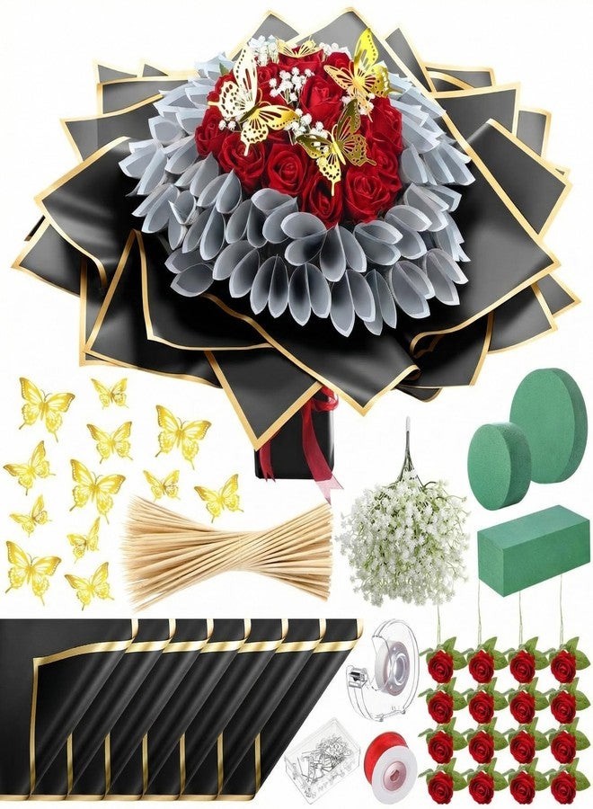 Marspark Graduation Money Bouquet Flower Kit Gift Included 20 Sheet Flower Wrapping Paper 36 Fake Flowers 100 Bamboo Skewer Floral Foam Block for Mother's Day Anniversary Wedding(Red,Classic - Image 1