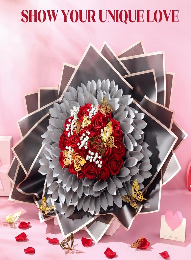 Marspark Graduation Money Bouquet Flower Kit Gift Included 20 Sheet Flower Wrapping Paper 36 Fake Flowers 100 Bamboo Skewer Floral Foam Block for Mother's Day Anniversary Wedding(Red,Classic - Image 4