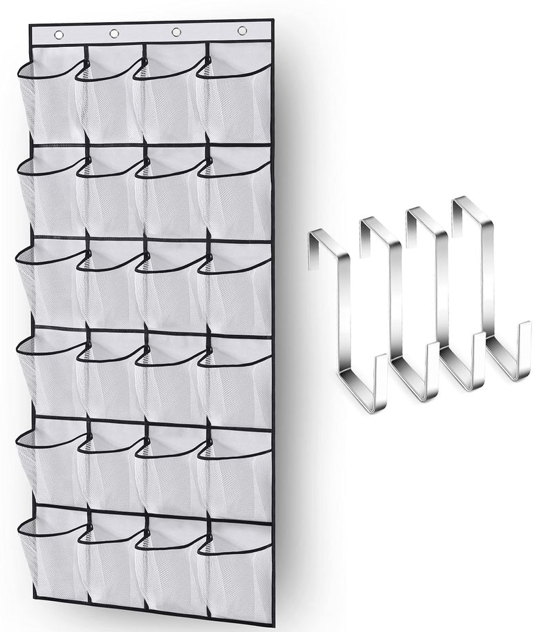 MISSLO Over The Door Shoe Organizer 24 Large Mesh Pockets, White - Image 1