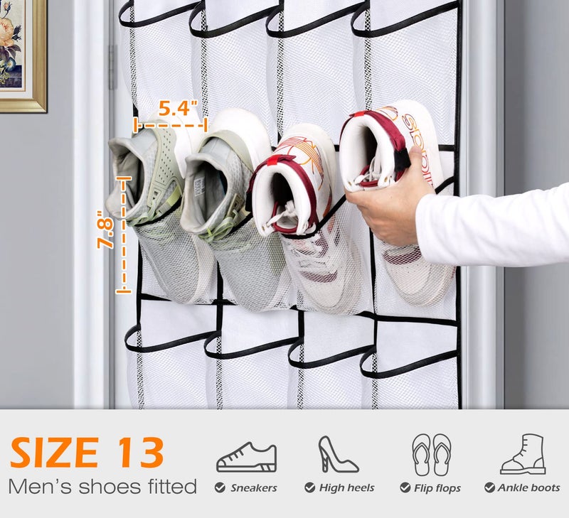 MISSLO Over The Door Shoe Organizer 24 Large Mesh Pockets, White - Image 3