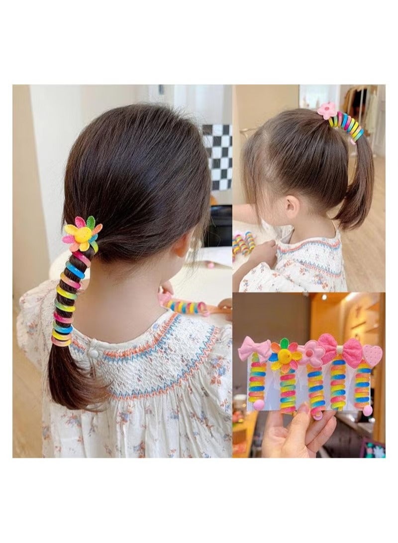 Colorful Telephone Wire Hair Bands for Kids, Multicolor Ponytail Braids Fixed Spiral Hair Rope Accessory, Bowknot Braided Hair Bands, Stylish Hair Coils for Girls, 5 Pcs - Image 5