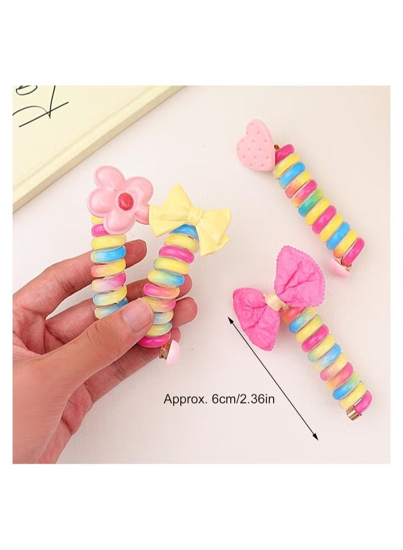 Colorful Telephone Wire Hair Bands for Kids, Multicolor Ponytail Braids Fixed Spiral Hair Rope Accessory, Bowknot Braided Hair Bands, Stylish Hair Coils for Girls, 5 Pcs - Image 3