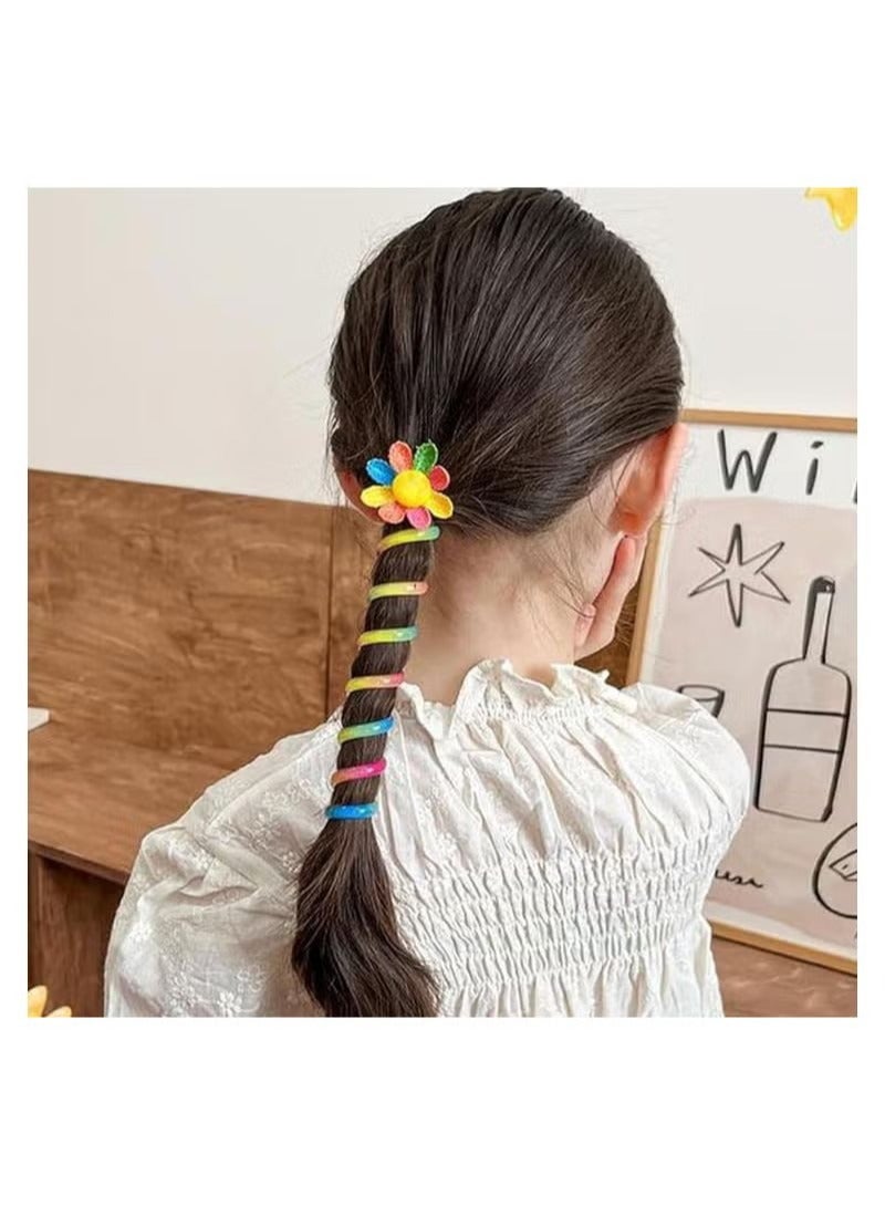 Colorful Telephone Wire Hair Bands for Kids, Multicolor Ponytail Braids Fixed Spiral Hair Rope Accessory, Bowknot Braided Hair Bands, Stylish Hair Coils for Girls, 5 Pcs - Image 2