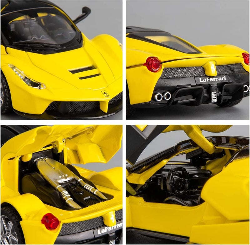 Model Car Compatible for 1/32 Ferrari Race and Play LaFerrari Pull Back Diecast Toy Vehicles with Light and Sound Toy Car for Kids Boys Gift (Yellow) - Image 5