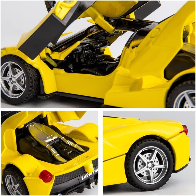 Model Car Compatible for 1/32 Ferrari Race and Play LaFerrari Pull Back Diecast Toy Vehicles with Light and Sound Toy Car for Kids Boys Gift (Yellow) - Image 4