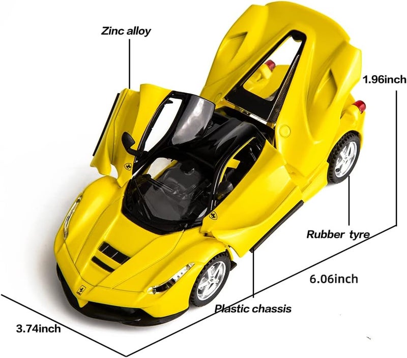 Model Car Compatible for 1/32 Ferrari Race and Play LaFerrari Pull Back Diecast Toy Vehicles with Light and Sound Toy Car for Kids Boys Gift (Yellow) - Image 2