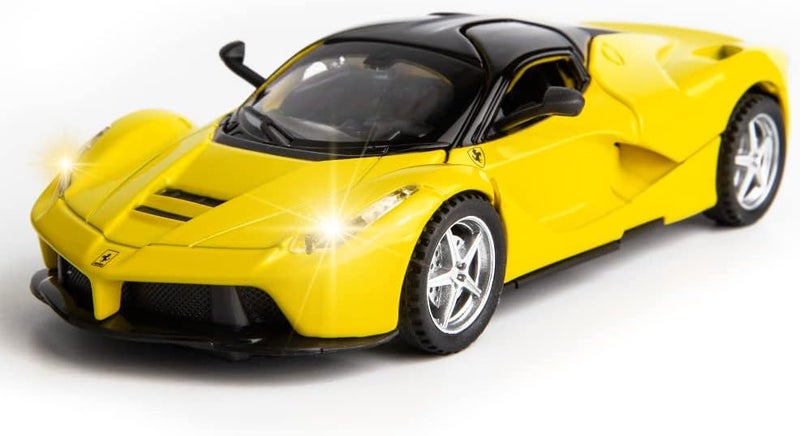 Model Car Compatible for 1/32 Ferrari Race and Play LaFerrari Pull Back Diecast Toy Vehicles with Light and Sound Toy Car for Kids Boys Gift (Yellow) - Image 1