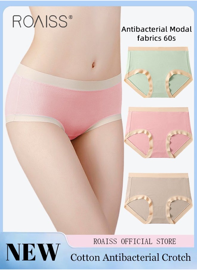 roaiss 3 Piece Breifs Set Women Safety Panties 60D High Elastic Soft Modal Ladies Underpants Breathable Antibacterial Stretch Shorts Women's Mid Rise Stretch Traceless Smooth Skinny Britches  - Image 1