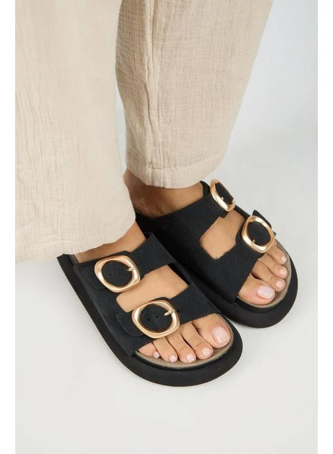 Manijero  Narducci Women's Genuine Leather Double Buckle Black Slippers. for Women | Best Price UAE
