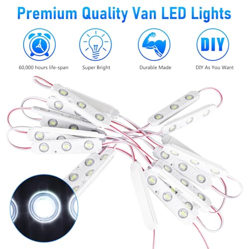 Linkstyle 60 LEDs 12V Van Interior Light Car LED Ceiling Lights Kit, Super Bright Lighting Dome Lamp for Van RV Truck Auto Vehicle Boats Lorries Bus Camper Christmas Lights(20 Modules, White) - Image 3