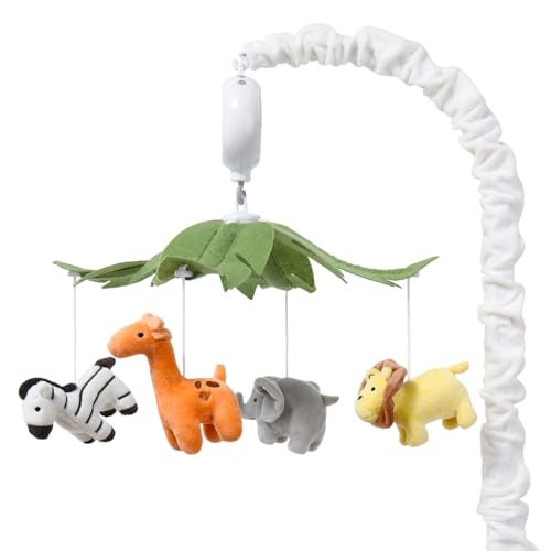 The Peanutshell Crib Mobile for Boys or Girls White Musical Baby Crib Mobile with 12 Lullabies Jungle Animal Baby Safari Animals Nursery Decor