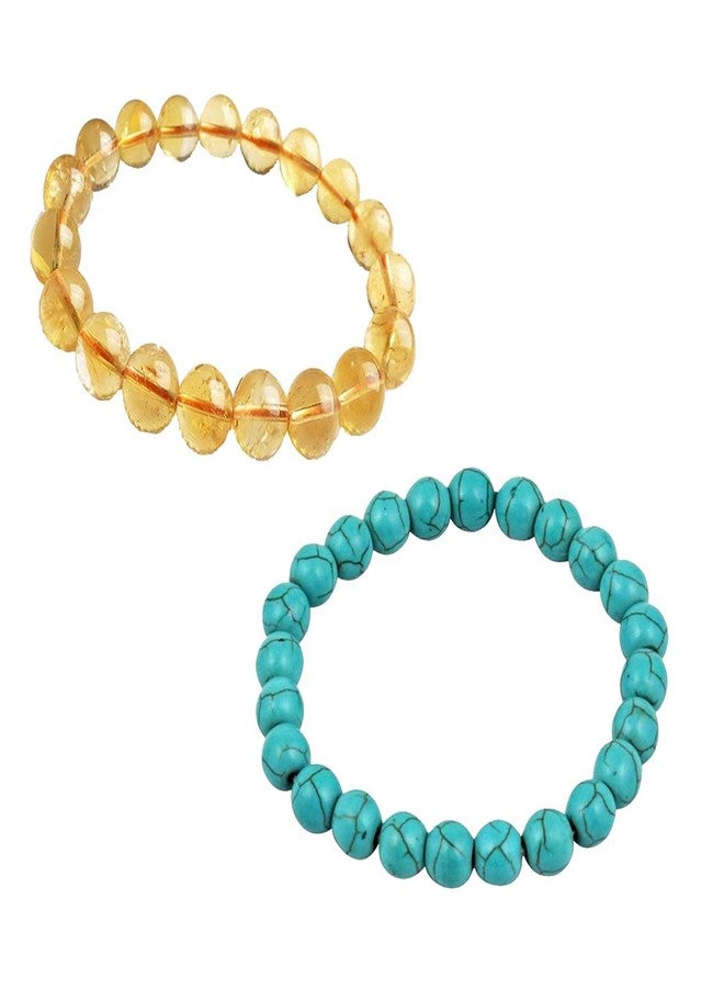 DHYANARSH Firoza/Turquoise and Citrine Bracelet For Reiki Healing (8 mm) - Image 2