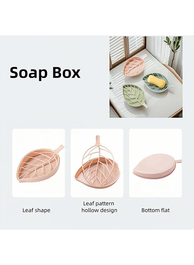 Quantum 3 Pcs Leaf-Shaped Double-Layer Soap Holder, Detachable Soap Dish Drain Rack Bathroom Organizer, Suitable for Shower Rooms, Bathrooms, Bathtubs and Kitchen Sinks, No Drilling Required for The Tray (Pastel Green/Blue/Pink) - Image 3