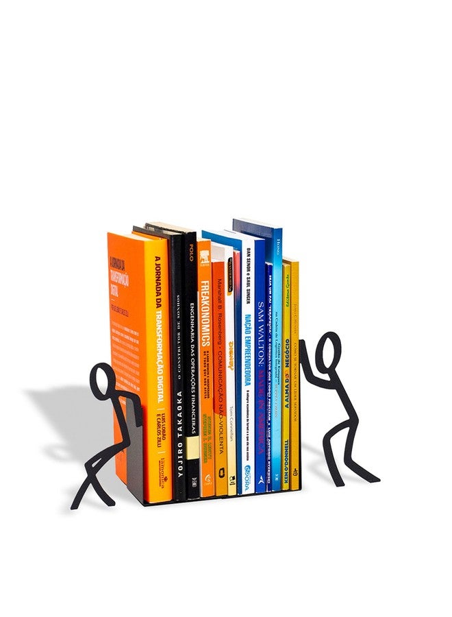 GEGUTON Figurine Bookends with Book-Holding Characters - Steel with Epoxy Coating - Decorative Pair of Book Holders for Shelves, Desk, and Office - Black – Geguton - Image 1