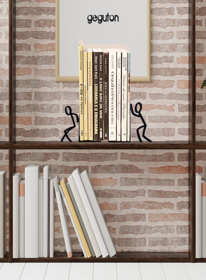 GEGUTON Figurine Bookends with Book-Holding Characters - Steel with Epoxy Coating - Decorative Pair of Book Holders for Shelves, Desk, and Office - Black – Geguton - Image 5