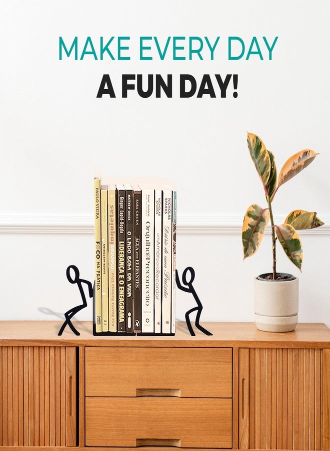 GEGUTON Figurine Bookends with Book-Holding Characters - Steel with Epoxy Coating - Decorative Pair of Book Holders for Shelves, Desk, and Office - Black – Geguton - Image 4