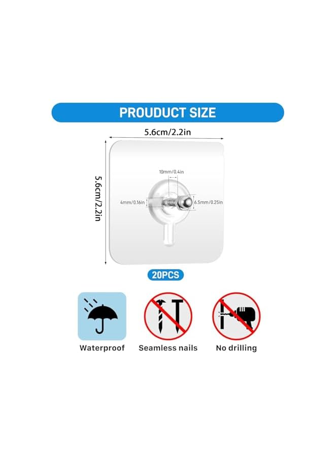 PROMASS promass 20Pcs Self Adhesive Hanging Nails, Wall-Mounted Screw Hook Punch-Free Seamless Screw Waterproof Wall Hook Heavy Duty Sticky Hooks for Kitchen Bathroom Home Office  - Image 2