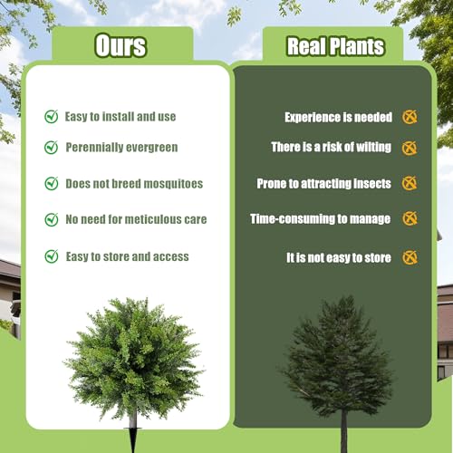 DOPGIB Artificial Cedar Topiary Ball Tree with Ground Spike: 23 Inch 2 Pack UV Resistant Faux Green Cypress Shrubs Plants Fake Bushes for Front Porch, Garden, Indoor and Outdoor Home Decor - Image 5